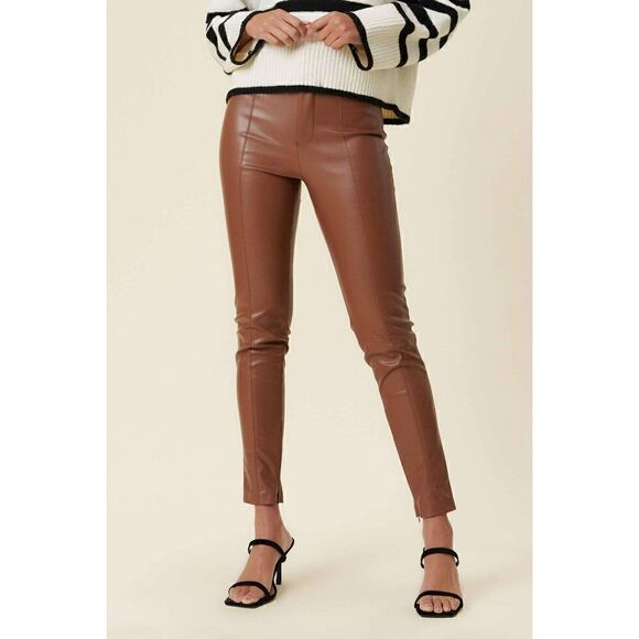 VIBRANT SKINNY WITH ankle ZIPPER cognac brown faux leather size 15 (W 31) - Picture 3 of 7